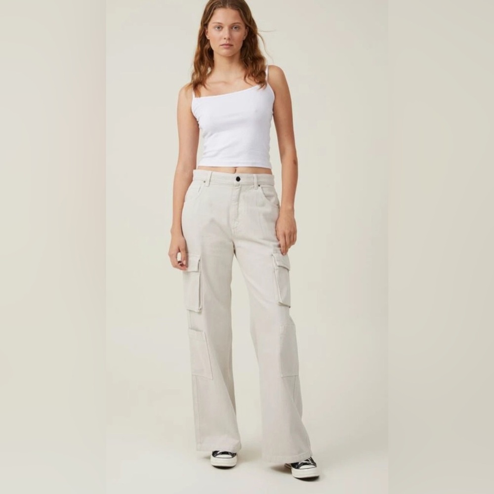 Cotton:On Women’s Cargo Wide Leg Jeans Light Taupe Off White
